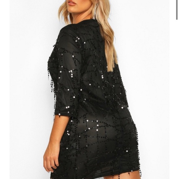 🔥NWT🔥Boohoo Sequin Tassel Shift Dress in Black - Picture 2 of 8